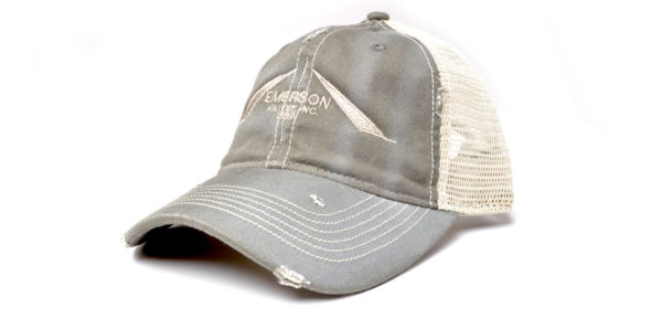 emerson logo trucker hat, brown logo truck hat emerson,